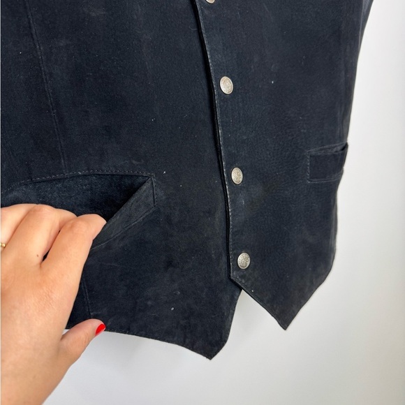 Vintage western suede leather festival Black snap Button-Up Vest size large - Picture 5 of 9